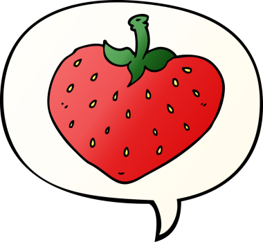 bir insan tarafından çizilmiş yumuşak eğimli konuşma baloncuklu karikatür çileği