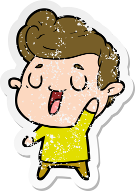 Bir insan tarafından çizilmiş mutlu bir çizgi film karakterinin sıkıntılı çıkartması.