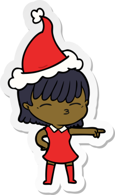 Bir insan tarafından çizilmiş Noel Baba şapkası takan bir kadının el yazısı.