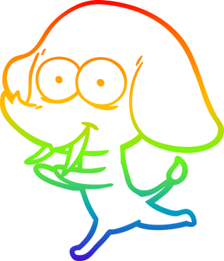 Gökkuşağı gradyanı çizimi bir insan tarafından çizilmiş mutlu bir filin çizimi