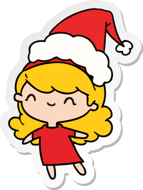 Bir insan tarafından çizilmiş Kawai kızının el çizimi Noel çıkartması.