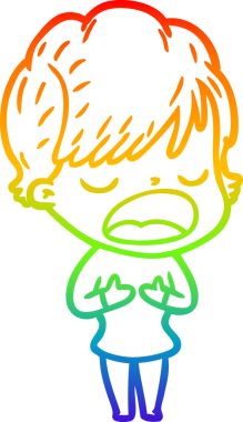 Gökkuşağı gradyan çizgi çizimi bir insan tarafından çizilmiş bir karikatür kadın