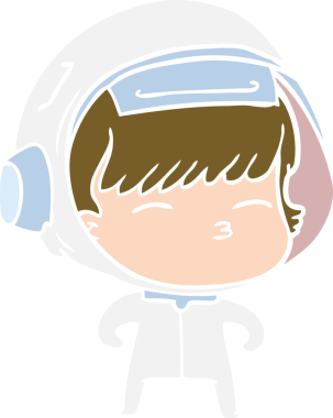 Düz renkli çizgi film meraklısı astronot bir insan tarafından çizilmiş.