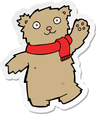 Bir insan tarafından çizilmiş eşarp takan oyuncak ayının çıkartması.