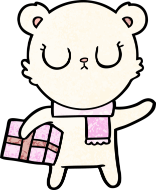 Bir insan tarafından çizilmiş bir Noel hediyesi olan barışçıl çizgi film kutup ayısı