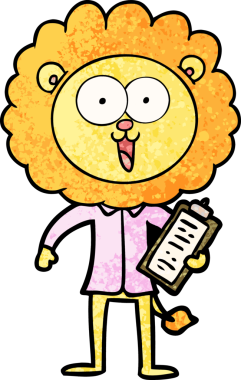 Bir insan tarafından çizilmiş mutlu çizgi film aslanı.