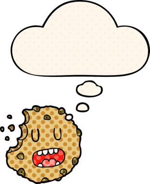 Çizgi roman tarzında bir insan tarafından çizilmiş düşünce balonlu çizgi film kurabiyesi.