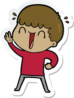 Bir insan tarafından çizilmiş, gülen bir çizgi film karakterinin çıkartması.