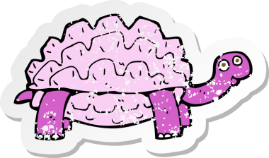 Bir insan tarafından çizilmiş karikatür kaplumbağasının geriletilmiş çıkartması.