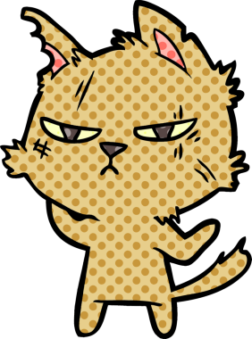 Bir insan tarafından çizilmiş sert çizgi film kedisi.