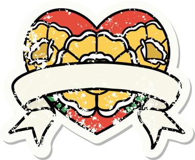 Geleneksel bir kalp stili ve insan tarafından çizilmiş çiçekli pankart dövmesi.