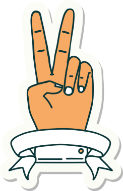 Barış çıkartması. Bir insan tarafından çizilmiş bir pankartıyla iki parmak hareketi.