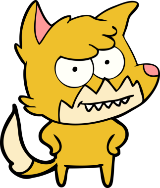 Bir insan tarafından çizilmiş sırıtan tilki çizgi filmi.