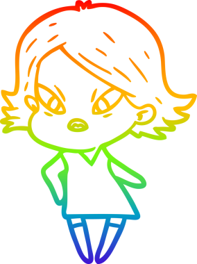 Çizgi film çizen gökkuşağı gradyanı bir insan tarafından çizilmiş stresli kadın.