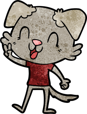 Bir insan tarafından çizilmiş gülen çizgi film köpeği.