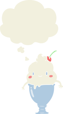 Bir insan tarafından çizilmiş düşünce baloncuklu tatlı çizgi film dondurması.