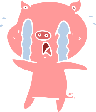 Ağlayan domuz düz renkli çizgi film bir insan tarafından çizildi.