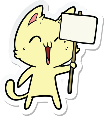 Bir insan tarafından çizilmiş mutlu çizgi film kedisinin çıkartması.