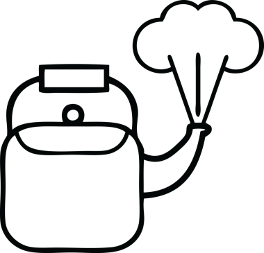 Bir insan tarafından çizilen dumanı tüten bir çaydanlığın çizgi çizimi