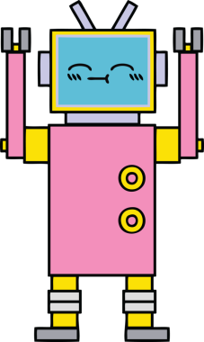 Bir insan tarafından çizilmiş sevimli bir robot karikatürü.