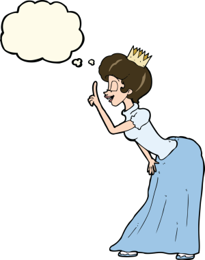 Bir insan tarafından çizilmiş düşünce baloncuklu çizgi film prensesi.