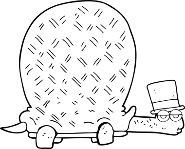 Bir insan tarafından çizilmiş siyah beyaz karikatür kaplumbağa.