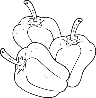 Bir insan tarafından çizilmiş siyah beyaz karikatür biberleri.