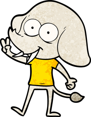 Bir insan tarafından çizilmiş mutlu bir fil.