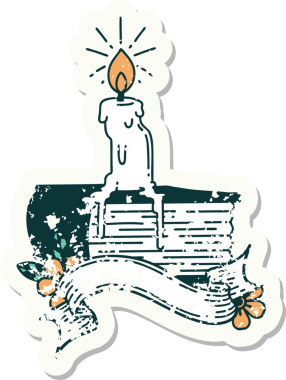 Eski bir dövme stili mum yapıştırması. Bir insan tarafından çizilmiş kitap üzerinde eriyor.