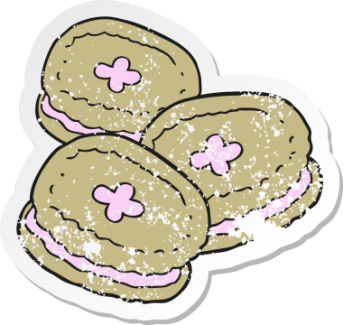 Bir insan tarafından çizilmiş karikatür bisküvilerinin geriletilmiş yapıştırması.