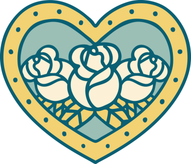 Bir insan tarafından çizilmiş kalp ve çiçeklerin ikonik dövme şekli