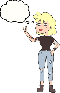 Bir insan tarafından çizilmiş serbest çizim baloncuklu rockçı kız.