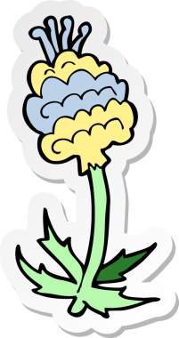 Bir insan tarafından çizilmiş karikatür çiçeğinin çıkartması.