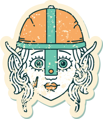 Retro Dövme Tarzı Elf Savaşçısı karakteri Bir insan tarafından çizilmiş