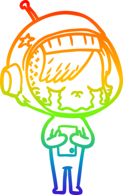 Gökkuşağı gradyan çizgi çizimi bir insan tarafından çizilmiş ağlayan astronot kız