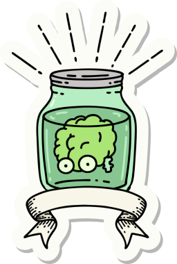 Kavanozda bir insan tarafından çizilmiş dövme stili bir beyin çıkartması.