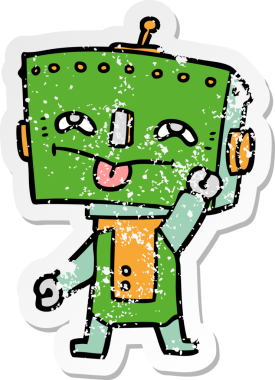 Bir insan tarafından çizilmiş karikatür robotunun sıkıntılı çıkartması.