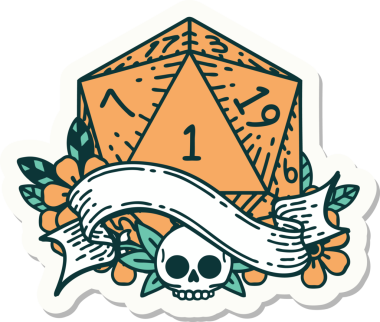 Bir insan tarafından çizilmiş doğal bir d20 zar etiketi.