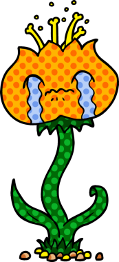 Bir insan tarafından çizilmiş ağlayan çiçek.