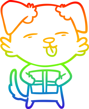 Gökkuşağı gradyan çizgi çizimi Bir insan tarafından çizilmiş bir çizgi köpek noel hediyesi