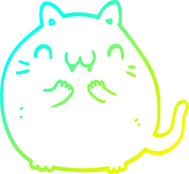 Bir insan tarafından çizilmiş mutlu çizgi film kedisinin soğuk gradyan çizgisi.