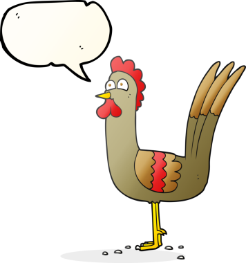 Bir insan tarafından çizilmiş serbest konuşma balonu çizgi filmi tavuğu.