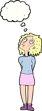 Bir insan tarafından çizilmiş düşünce baloncuğu olan meraklı bir kadın.