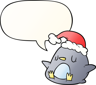 Bir insan tarafından çizilmiş düzgün eğimli konuşma baloncuğu olan sevimli penguen çizgi filmi