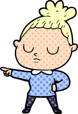 Bir insan tarafından çizilmiş sakin bir kadın çizgi filmi.