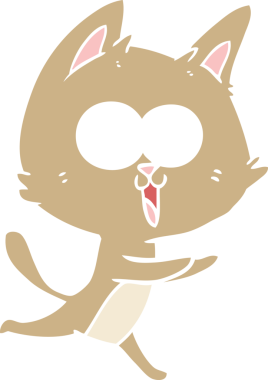 Bir insan tarafından çizilmiş komik düz renkli çizgi film kedisi.