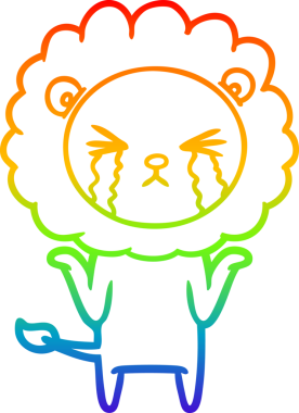 Bir insan tarafından çizilmiş ağlayan bir aslanın çizgi çizimi.