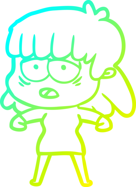 Bir insan tarafından çizilmiş, karikatür çizen yorgun bir kadın.