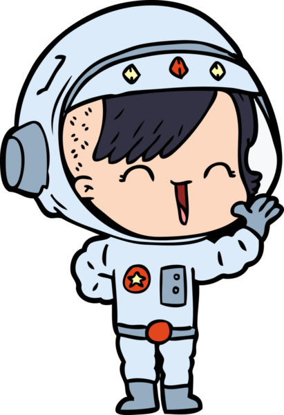 Bir insan tarafından çizilen mutlu astronot kız.