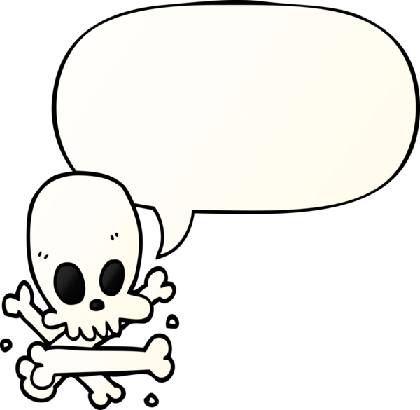 bir insan tarafından çizilmiş düzgün eğimli konuşma baloncuklu kafatası ve kemikler